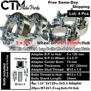 4x 1.25" THICK 5x120 TO 5x5.5 WHEEL ADAPTER KIT CONVERT BMW M12x1.5 BOLT TO NUT - Picture 1 of 4