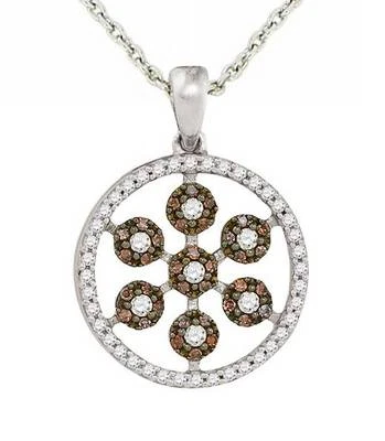 10K White Gold Chocolate Brown Diamond Pendant Medallion Circle .39ct - Изображение 1 из 3