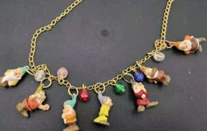 Rare 1990s Disney Seven Dwarfs Charm Necklace with crystal beads 16" Snow White - Picture 1 of 5