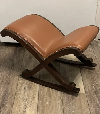 Taburete mecedor gota vintage reposapiés balancín victoriano madera maciza Foto 1 de 4