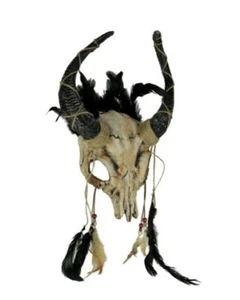 Tribal Skull Horned Demon Mask - Feathers - Costume Accessory - One Size - Picture 1 of 3