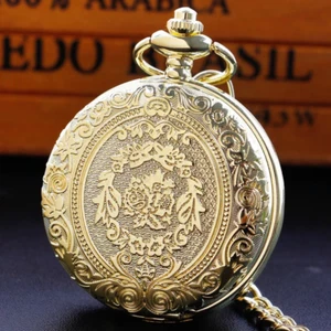 Very Luxury Pocket Watch with chain Full Hunter Quartz Gift Antique Fob Watches - Picture 1 of 16