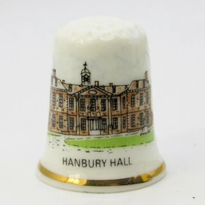 COLLECTABLE BONE CHINA THIMBLE 'HANBURY HALL, NATIONAL TRUST' WORCESTERSHIRE - Picture 1 of 4