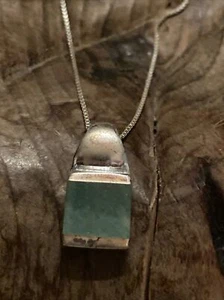 NACHLASS 925 Sterling Silber grüne Jade Anhänger 1 Halskette eckig Prinzessschliff SU - Bild 1 von 6