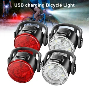 USB Rechargeable LED Bicycle Bike Lights 2X Headlight + 2X Taillight Caution US! - Picture 1 of 10