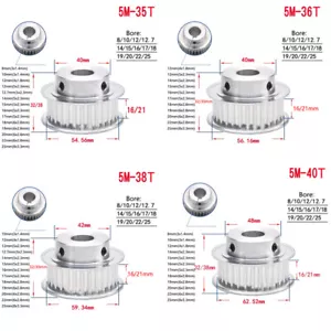 5M Timing Belt Pulley 35T-40T keyway Bore BF-type 16/21mm Belt Synchronous Wheel - Picture 1 of 9