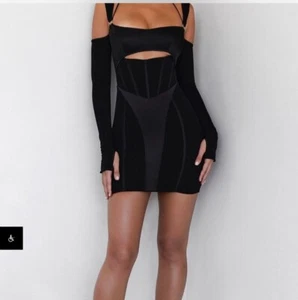 Mistress Rocks Black Off-Shoulder Long Sleeve Mini Women's Dress Size S - Picture 1 of 10