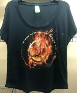 The Hunger Games Catching Fire Mocking Jay Juniors Black Scoop Neck T-Shirt Med - Picture 1 of 5