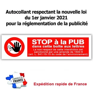 Stop pub Autocollant sticker publicité amende boite aux lettres nouvelle loi - Imagen 1 de 1