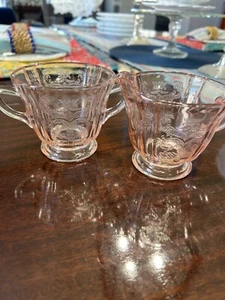 Vintage Recollection Rosa Indiana Glas Offen Zuckerdose & Milchkännchen Madrid   - Bild 1 von 7