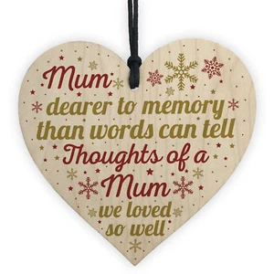 Mum Memorial Christmas Tree Bauble Grave Wooden Hanging Heart Decoration Sign - Picture 1 of 8