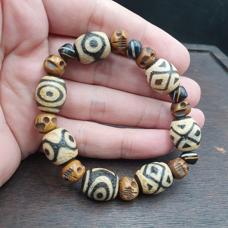 Pulsera muy rara tibetana dzi abalorio antiguo amuleto ojos de ágata patrón Tíbet gzi Foto 1 de 4