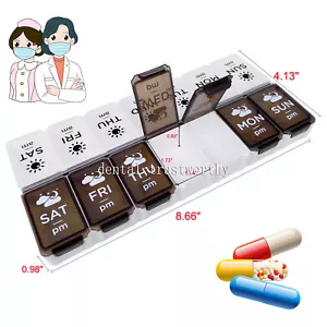 7 Day Weekly Pill Organizer 2 Times a Day, Large Weekly Box, Day Night Organizer - Picture 1 of 6