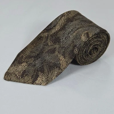 Corbata Damon Toda Seda Vintage Marrón Dorado Patrón Texturizado 3.25" x 58.5" Foto 1 de 4