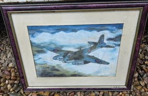 Ww2 Mosquito Fighter Plane In Pastal Original Artwork - Picture 1 of 2