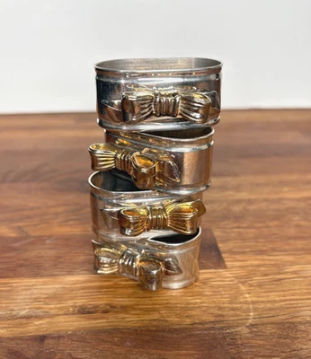 Juego de 4 arcos de plata y oro vintage servilleteros soportes de metal Foto 1 de 4