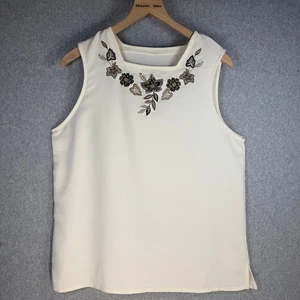 Blusa para mujer bordada marfil sin mangas top floral talla grande cuello cuadrado - Imagen 1 de 7