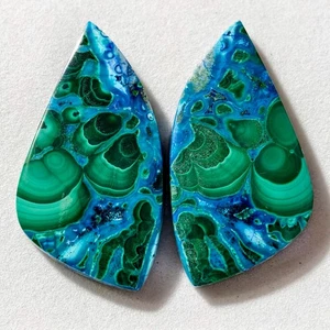 Coppia fiammiferi malachite crisocolla naturale 56 ct pietre preziose cabochon 34,6 x 18,1 mm - Foto 1 di 3