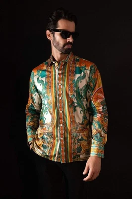 Barabas Men's Rhinestone Floral Dragon Long Sleeve Shirts 4SPR11 - Image 1 of 4