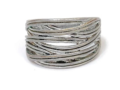 Vtg Lia Sophia Is “Wound Up” Weaved Layered Cocktail Ring Size 10 *Chrome Coated - Image 1 of 4