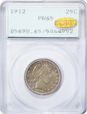 Barber Quarter Dollar 1912 PCGS Proof-65 Gold CAC! OGH Rattler! Stunning Proof! - Image 1 of 4