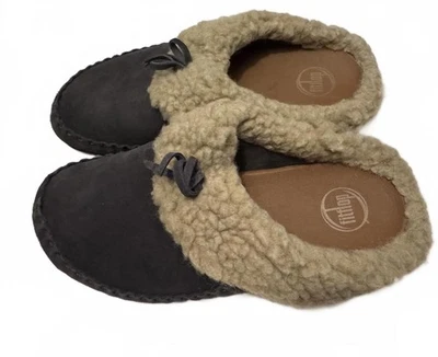 FitFlop Cuddler 麂皮拖鞋女式 10 码炭黑色人造剪绒鞋头 — 第 1/4 张图片