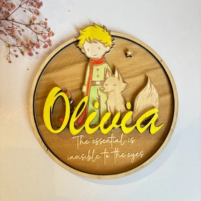 Little Prince Wooden Nursery Sign, The Little Prince Handpaint Baby Room Plaque - Image 1 of 2