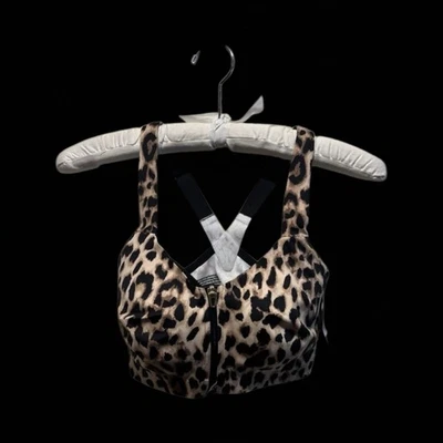 VICTORIA'S SECRET Knockout Sport Front-close Zip Bra Leopard Black Size 32DDD - Image 1 of 4