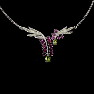 925 Sterling Silver Necklace Oval Peridot 7x5mm Sapphire Gemstone Jewelry 1 - Picture 1 of 14