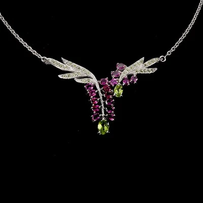 925 Sterling Silver Necklace Oval Peridot 7x5mm Sapphire Gemstone Jewelry 18in - Image 1 of 4