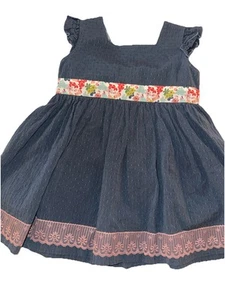 MATILDA JANE GIRLS SIZE 8 ADORABLE DENIM DRESS With Floral & Lace sleeveless - Picture 1 of 17