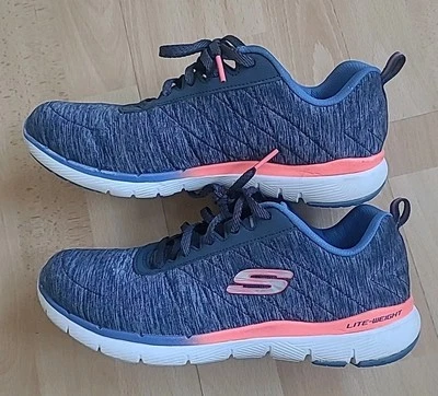 Skechers Womens Flex Appeal 3.0 Sketch-Knit Blue / Pink Trainers Size UK 6 - Image 1 of 4