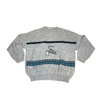 VINTAGE 70s/80s Novelty Animal Jumper XL Wool Sweater Penguin Polar Bear Walrus - Image 1 of 4