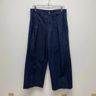 Pantalones de mezclilla plisados de tiro alto relajados de pierna ancha Banana Republic para mujer 29P Foto 1 de 4