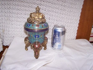 #2 -Chinese ELEPHANT FEET footed Bronze gold gilt Incense Censer Antique qing - Picture 1 of 9