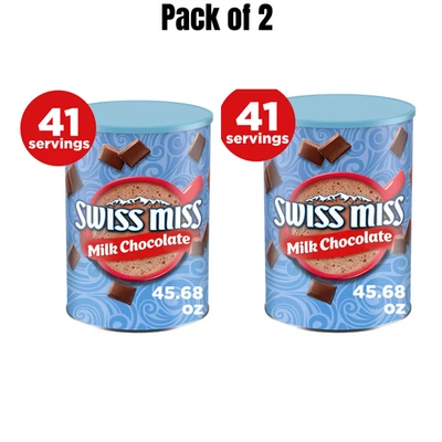 (2 pack) Swiss Miss Milk Chocolate Flavored Hot Cocoa Mix, 45.68 oz. Canister - Image 1 of 4