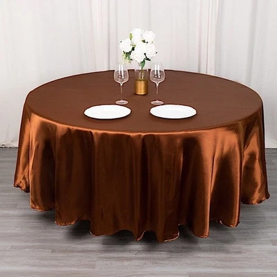 Cinnamon Brown 108" ROUND Satin TABLECLOTH Wedding Party Home Kitchen Tabletop - Image 1 of 4