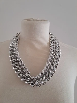 Collar de cadena de plata gruesa de perlas Erwin doble hebra firmado vibraciones años 80 Foto 1 de 4