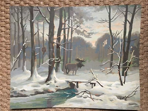 « Elch IN Wald Schneebedeckt » Großartige Große Gouache Originell, Signiert? - Bild 1 von 13