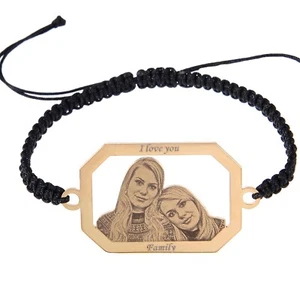 Pendantify Unisex Photo Engraved Bracelets Octagon Black Braided Fabric Link - Picture 1 of 10