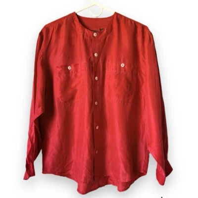 Lizwear by Liz Claiborne Women Size S Red Silk Relaxed Boxy Button Up Blouse Top - Imagem 1 de 4