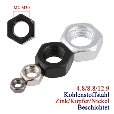 Sechskantmuttern M2-M30 Sechskant Muttern Zink/Kupfer/Nickel Beschichtet  - Bild 1 von 4