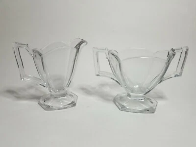 Vintage Clear Pressed Glass Scalloped Edge Sugar & Creamer Set Mid Century MCM - Image 1 of 4