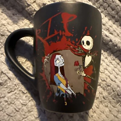 nightmare before christmas Mug RIP Jack And Sally Rare Black Red Disney Store - Image 1 of 4