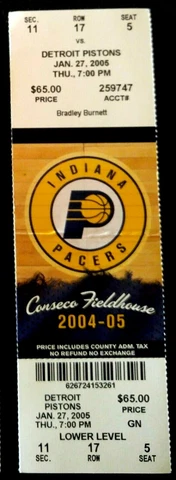 BEAUTIFUL INDIANA PACERS 2004-05 TICKET STUB v DETROIT PISTONS - RARE Cover
