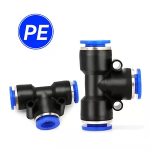 Pneumatic Push In Fitting Air Water Pipe - Tee Shape 3 Way 4-6-8-10-12-14-16mm - Picture 1 of 8