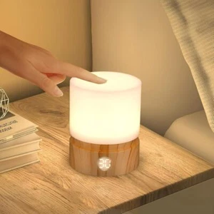 Nachtlicht Lampe mit Timer Holzfarbe LED Nachttischlampe Tischlampe Dimmbar - Bild 1 von 14