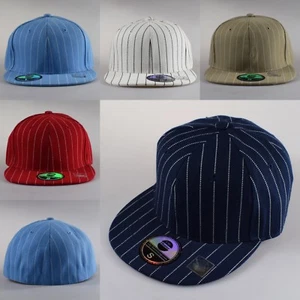 Brandneu City Hunter Einfarbig Nadelstreifen Flat Peak Fitted Mütze Hut Era - Bild 1 von 16