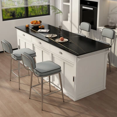 Set of 2/4 Barstools with Back Support Counter Height Stools with Solid Footrest - Image 1 of 4