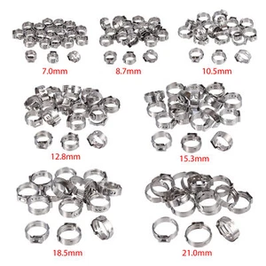 130 Pz Morsetti Tubo Orecchio Singolo Stepless Assortimento Anelli Acciaio Inox 7-21 mm - Foto 1 di 11